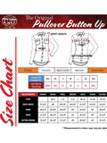 Size chart for the Dust & Shadow Top – Grayscale Chevron Stretch Button Up.