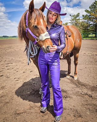 Purple Flirt Pull On Trousers in Purple by Cowgirl Tuff