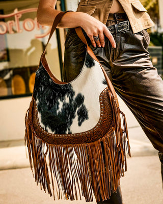 Lasso Lane Hair-On Hide Fringe Bag in Brown by Myra Bag