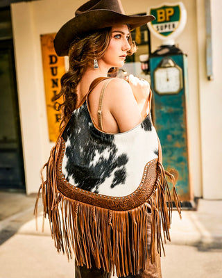 Lasso Lane Hair-On Hide Fringe Bag in Brown by Myra Bag