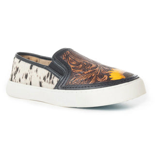 Sunflower Trail Hair-On Leather Slip On Sneakers in Brown by Myra Bag