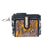 Tooled Leather cowhide wallet on a white background.
