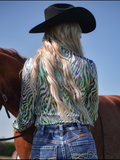 Cowgirl Tuff Chrome Rebel – Zebra Print Stretch Button Up with Colorful Foil