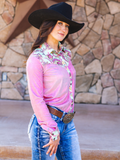Cowgirl Tuff Dusty Rose – Metallic Button Up with Paisley Accents