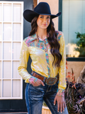 Cowgirl Tuff Golden Hour – Metallic Button Up with Paisley Accents