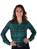 Cowgirl Tuff Emerald Reign – Chevron Stretch Button Up
