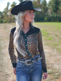 Cowgirl Tuff Wild Streak – Leopard Print Button Up with Turquoise Accents