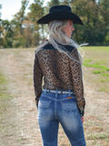 Cowgirl Tuff Wild Streak – Leopard Print Button Up with Turquoise Accents