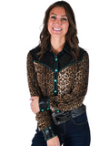 Cowgirl Tuff Wild Streak – Leopard Print Button Up with Turquoise Accents