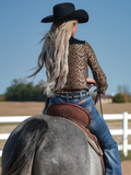 Cowgirl Tuff Wild Streak – Leopard Print Button Up with Turquoise Accents
