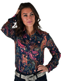 Cowgirl Tuff Paisley Canyon – Navy and Paisley Print Button Up