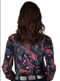 Cowgirl Tuff Paisley Canyon – Navy and Paisley Print Button Up