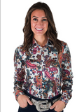 Cowgirl Tuff Paisley Stampede – White and Paisley Print Button Up