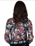 Cowgirl Tuff Paisley Stampede – White and Paisley Print Button Up