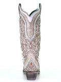 back of boots with white backdrop