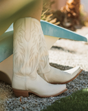 Pearl Black Star Leather Boots - Ivory
