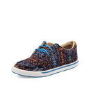 Side view of the Neon Mesa Twisted X Kicks displayed on cowhide.