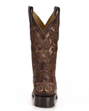 Back view of the Desert Blossom Corral Boots in a white back ground,