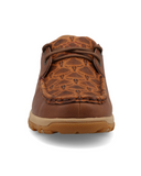 Stock photo of the Marrow Twisted X Boat Shoe Driving Moc - Brown Multi and Rustic Brown on cowhide.