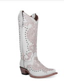 Side view of the Saddlebrush Rose Circle G Boots in a white backdrop.