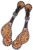 Stock photo of the Floral and Sunflower Tooled Ladies Spur Straps .