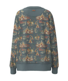 Blue Stallion Hooey Ladies Crew Sweatshirt displayed on white background.