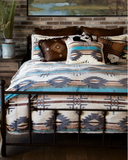 Wrangler Lone Mountain Plush Sherpa Comforter Set displayed in bedroom setting.