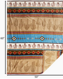 The Cactus Stripe Travel Blanket flat with dimensions to show size. 60" long, 50" wide. 
