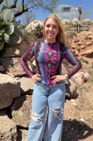 Retro Funk Mesh Top styled and modeled on a women in desert setting.