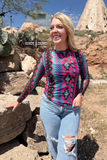 Retro Funk Mesh Top styled and modeled on a women in desert setting.