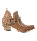 Side view of the Western Ember Booties in Canyon Brown in a white back drop.
