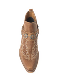 View of the top of the Western Ember Booties in Canyon Brown in a white backdrop.