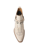 Top view of the Western Ember Booties in White in a white backdrop.