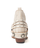 Back view of the Western Ember Booties in White in a white backdrop.