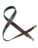 Purse Strap with leafy pattern and leather stitching on a white background