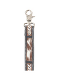 Keychain with braided design and brown and white pattern on a white background