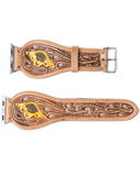 Myra Bag - Lone Star Hand Tooled Leather Watch Band in Antique Tan