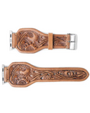 Myra Bag - Lone Star Hand Tooled Leather Watch Band in Antique Saddle Brown