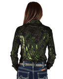 Person wearing a green shirt on a white background