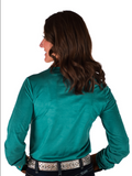 Cowgirl Tuff  Victory Dust – Turquoise Stretch Suede Button Up with Embroidery