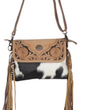 Front view of the Coral Paz Hand-Tooled Bag in a white back drop.