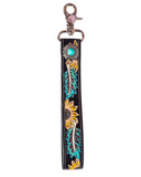 Cheyenne Bloom Hand-Tooled Key Fob in a white back drop.