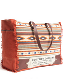 Front/ side view of the Rio Vintage Clothing Weekender Bag in a white back drop.