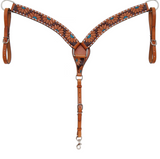 The Turquoise Sunflower Tooled Breast Collar in a white background.
