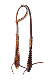 The Turquoise Sunflower Tooled Single Ear Headstall in a white background.