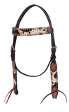 The Peppered Hair On Hide Browband Headstall in a white background.