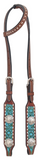 The Turquoise Wash Bull Coin Single ear Headstall in a white background.