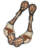 Stock photo of the Cowhide and Brass Accent Ladies Spur Straps.