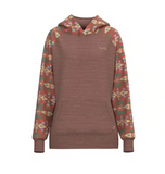 Punchy Ladies Hooey Hoodie in Mahogany with Aztec details shown on white background.
