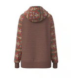 Punchy Ladies Hooey Hoodie in Mahogany with Aztec details shown on white background.